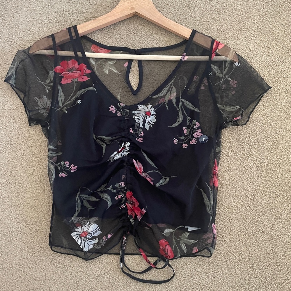 Hollister Mesh Black Floral Top